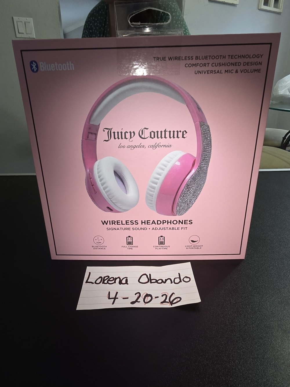 Juicy Couture Pink & White Wireless Bluetooth Headphones with Rhinestone Accents